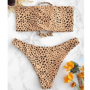 Cheetah Animal Print Bandeau Swimsuit Two Piece Bikini Set
